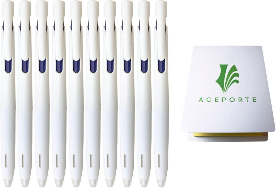 ACEPORTE Zebra Blen Retractable Ballpoint Pen, Fine Point 0.5mm, 10 Pack (Blue Ink/White body), Sticky Notes Value Set