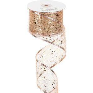 MEEDEE Rose Gold Glitter Ribbon 2.5 Inch Wire Mesh Ribbons with Sparkle Christmas Metallic Ribbons Rose Gold Ribbon for Christmas Tree Decoration, Wreath Bow Making (25 Yards)