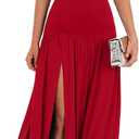 LAGSHIAN Women's Summer Strapless Flowy Maxi Dress Tube Bodycon Split A Line Long Party Dresses (Red, XL)