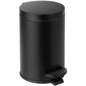 Cesun 1.2 Gallons Small Black Trash Can, Bathroom Garbage Can with Lid and Foot Pedal, Mini Round Wastebasket for Bathroom, Bedroom, Office, 4.5 Liters / 1.2 Gallons, Matte Black : Home & Kitchen