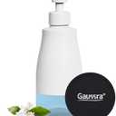 Gaussra White Soap Dispenser with Coaster and Stickers, Stainless Steel and Glass Bottle Hand Pump Dispenser, Refillable Liquid Hand Soap Dispenser for Bathroom & Kitchen (11OZ / 320ML)