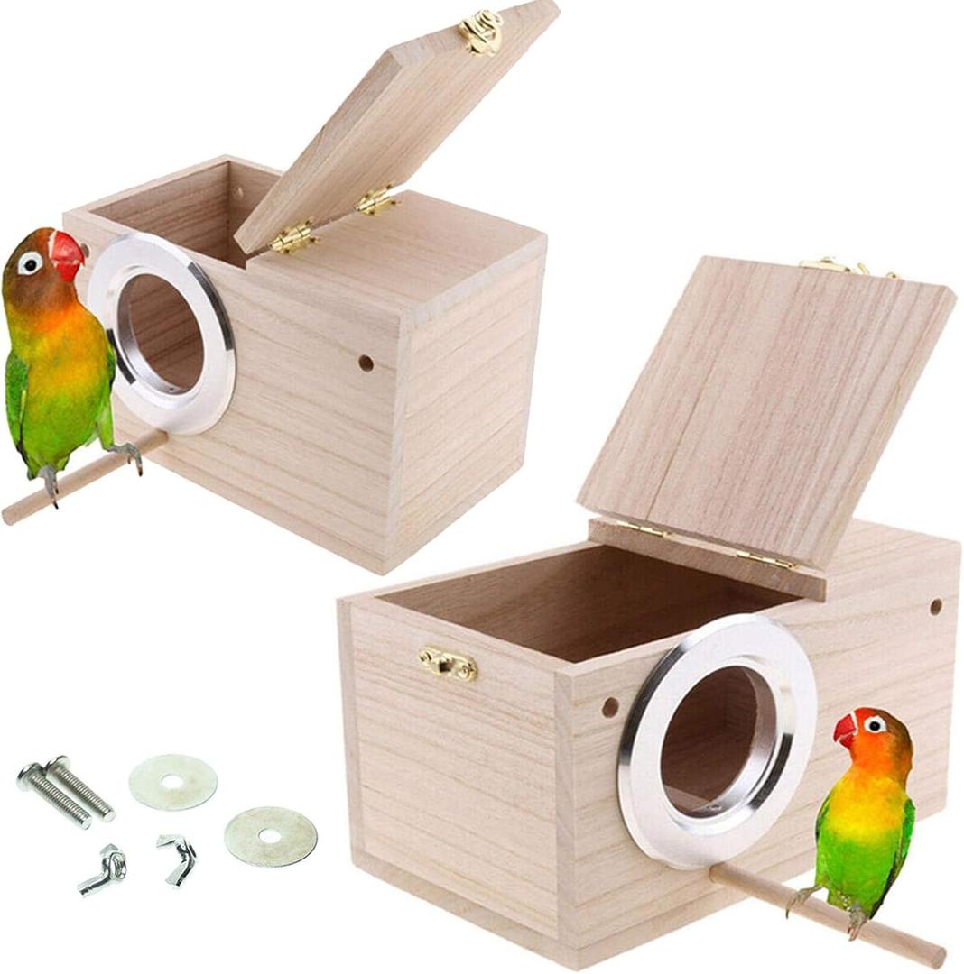 Hamiledyi 2PCS Parakeet Nesting Box Bird House Bird Nest Wood Breeding Box Parrot Mating Box for Parrot Lovebirds Cockatiel Conure Cockatoo Budgie Finch CanaryStyle A