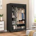 Calmootey Portable Closet Organizers, Clothing Storage, Wardrobe with 6 Shelves and Hanging Rod, Non-Woven Fabric Cover with 4 Side Pockets, Black