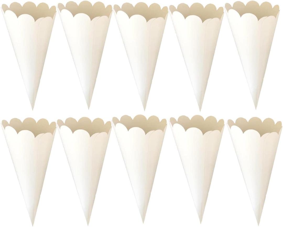 50 Pcs Paper Confetti Cones Flower Bouquet Petals Boxes Candy Holder Party Favors, White