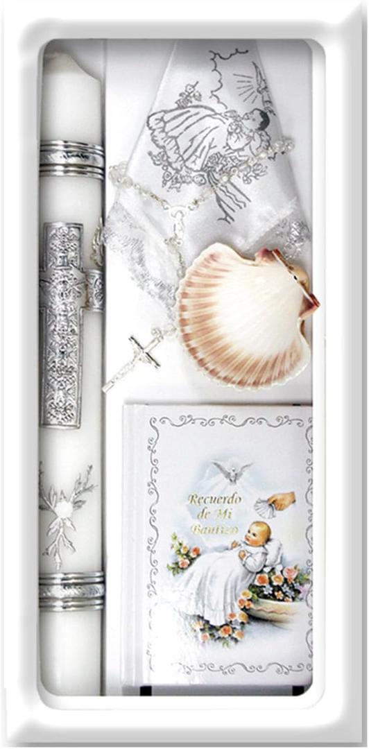 Pink Princess Baptism Candle Set for Boys Girls - Baptism Set Catholic with Candle - Velas para Bautizo de Nio Set Nia (Silver) (SFI5000)