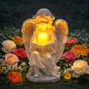 TIALLY Solar Angel Garden Statue with Glowing Candle Large Angel Figurines with Soft Glow, Weatherproof Outdoor Statues for Memorial Decor, Yard, Lawn or Cemetery Use, Angels Gifts for Women