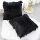 OYIMUA Fluffy Decorative Throw Pillow Covers 24x24, Faux Fur Farmhouse Luxury Pillow Cases,Soft Plush Fuzzy Black Cushion Covers for Sofa Couch Living Room Bedroom Set of 2