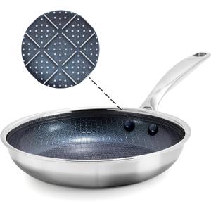 Blue Diamond Hybrid Nonstick Stainless Steel 8 Frying Pan, PFAS-Free Ceramic Skillet, Diamond Bond Powerful Searing, Egg & Omelet Pan, Dishwasher Safe, Stay-Cool Handle, Induction Ready, All Cooktops