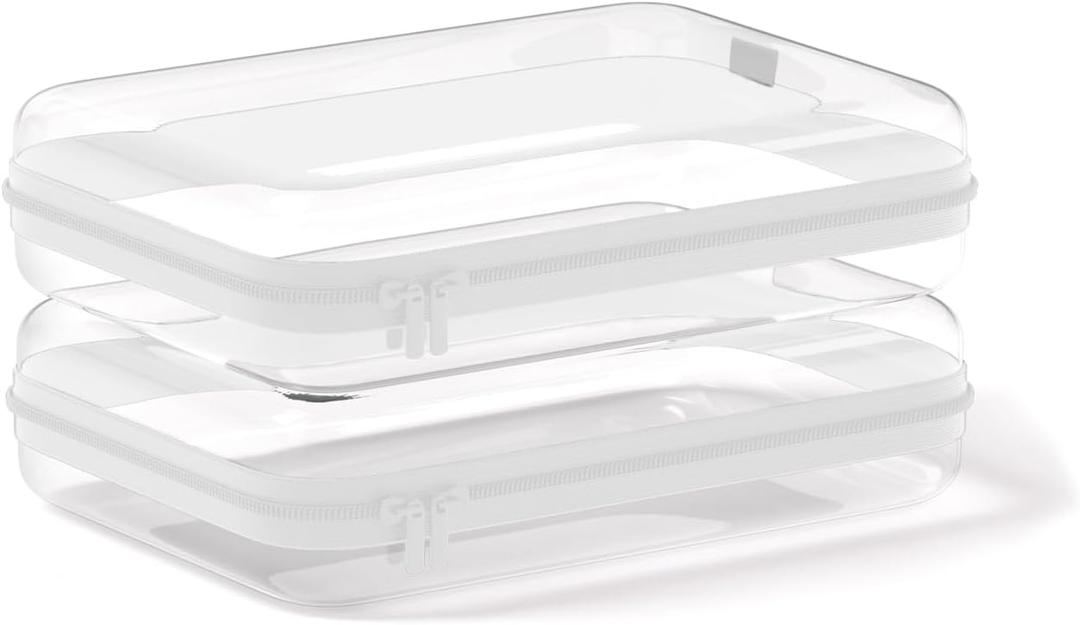 Mihkiom 2Pcs Clear Zipper Pouches, White BIiss Plastic Bins for Organizing, Hard Clear Hard Shell Zipper Case Makeup Bag & Travel Organizer for Storage Cosmetics, Puzzles, 8.7 x 6.3 x 2.4 Inch