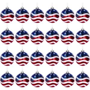 24pcs 3-1/4" (80mm) American Patriotic Christmas Ball Ornaments July of 4th Ball Hanging Independence Day Party Decor Holiday Wedding Tree Decorations