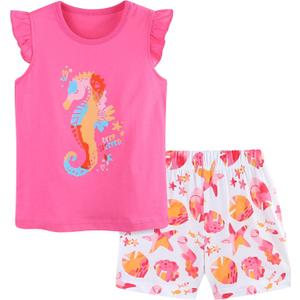 Toddler Girls Summer Outfit Cotton Flutter Sleeve Tank Top and Shorts Cute Clothing Set Size 2T 3 7Y (Pink)