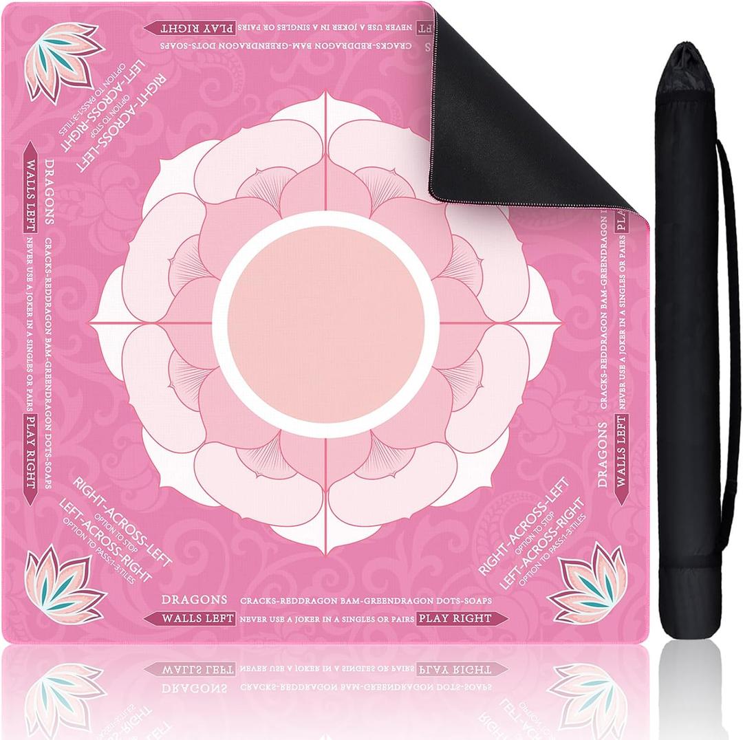 Mahjong Mat,Mahjong Mat for Table with Bag,32.3 x 32.3 Inch Non-Slip Noise Reduction Mah Jongg Mat, Gaming Mat for Mah Jongg,Poker,Board Games, Dominoes,Card Games(Pink)