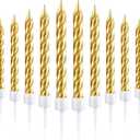 Blulu 50 Pieces Spiral Birthday Candles Metallic Cake Cupcake Candles for Birthday Wedding Party Decorations(Gold)