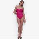 DKNY Womens Pin-up Ruffle Bandeau One Piece Swimsuit with Tummy Control (Purple, S)