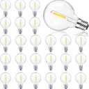 G40 LED Replacement Light Bulbs, 1W E12 Screw Base Shatterproof Clear Small Globe Light Bulbs for Indoor Outdoor String Lights, Patio Porch Garden Decor, 1.57 inch, Warm White, 25 Pack