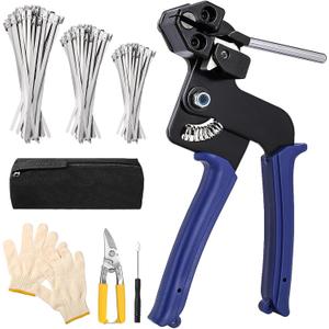 Metal Zip Tie Tool, Adjustable Fastening And Cutting Stainless Steel Cable Tie Gun, With 150pcs Metal Zip Ties & Free Zip Tie Release Tool for Outdoor Fence/Exhaust Pipe/Cable (zip ties tool)
