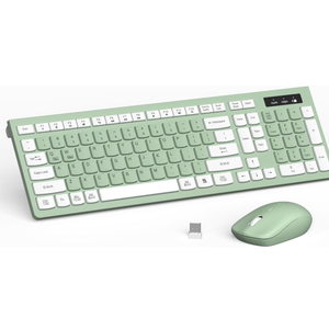 Wireless Keyboard and Mouse Combo, FullSized Wireless Keyboard and Adjustable DPI Mouse, 2.4GHz USB Receiver, Silent Keyboard and Mouse for PC, Windows, MAC, Desktop, Laptop (Avocado Green)