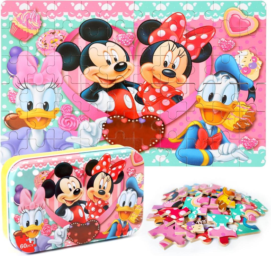 Puzzles for Kids Ages 4-8, 60 Pieces for Kids Ages 3-5 in a Metal Box Jigsaw Puzzles Girls and Boys Educational Toys Gifts (Minnie)