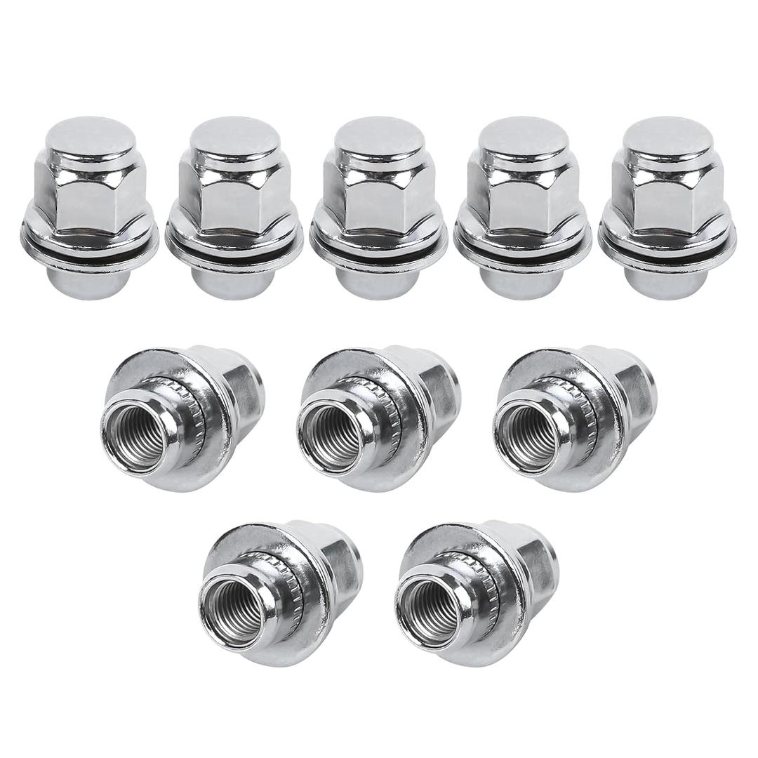 Hovom 10PCS M12x1.5 Lug Nuts, 37mm Chrome Car Wheel Nuts with Washer, Hex Tire Nut Replaces 611-211, Compatible with Camry Corolla RAV4 Tacoma Highlander RX350 ES350 RX450h IS300 (Wheel Nut, 10 PCS)