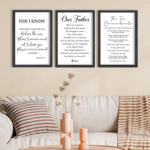 FZMHASLWW Bible Verse Scripture Wall Decor Art 24"16" Inspirational Quotes Set of 3 Christian Sign Wood Framed Wall Hanging (Black