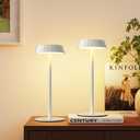 EppieBasic Rechargeable Table Lamps Cordless: Set of 2 Battery Operated Portable & 2700K Warm Light Metal Lamps for Living Room, Dining, Entryway (White)
