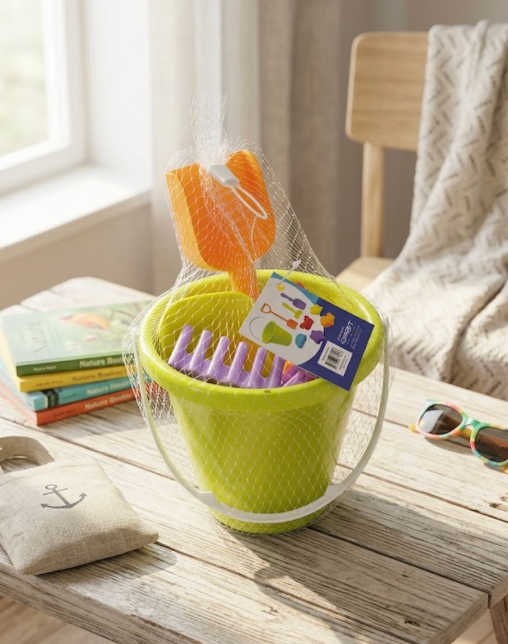 Beach Bucket Toy Set 9 Piece 1 Bucket 2 Shovels 1 Rake 5 Sand Molds
