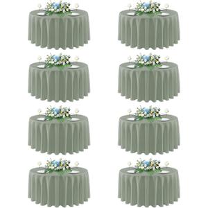 Sancua Round Tablecloth 90 Inch Diameter, 8 Pack - Circle Polyester Fabric Table Cloth for Wedding Party Reception Banquet Birthday, Washable Formal Table Cover (Fit 30-72 Inch Tables), Sage Green