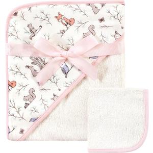 Hudson Baby Unisex Baby Cotton Hooded Towel and Washcloth, Enchanted Forest, One Size