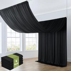 4 Panels 5x20ft Black Ceiling Drapes for Wedding Parties, Wrinkle Free 20ft Ceiling Curtain for Tent, Silky Easy to Draping Arch Drapery for Birthday Party Canopy Tent Decor