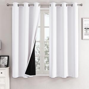 ChrisDowa White 100% Blackout Curtains for Bedroom with Black Liner, 2 Thick Layers Total Blackout Thermal Insulated Grommet Small Window Curtains 2 Panels Set (Pure White, 42 x 45 Inch)