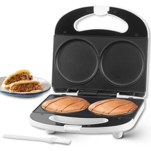 Double Mini Pancakes Maker Machine, Arepa Maker, Electric Pancake Maker Griddle, Ideal for Pancakes, Cookies, Eggs, Arepas & Breakfast Sandwiches, White, 4 Inch