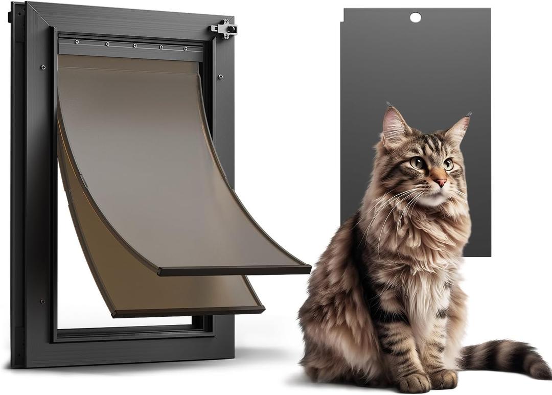 Cat Door for Door, All Aluminum Frame, Small Pet Door for Interior and Exterior, Heavy Duty Doggy Door, Double Magnetic Flaps, Thermal Tnsulation, Energy Efficient, Sliding Lock Panel(Pets Up to 22Lb)