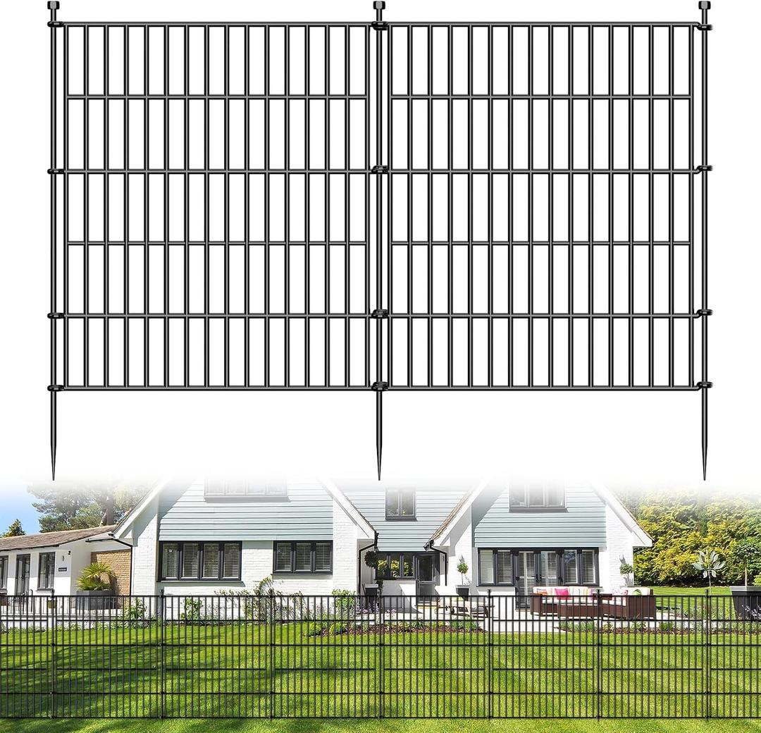 10 Panels No Dig Decorative Outdoor Garden Fence for Yard, 32 in(H) X 23.6 ft(L) Animal Barrier Fencing Rustproof Metal Wire Panel Border for Dog, Rabbits, and Patio Temporary Ground Stakes