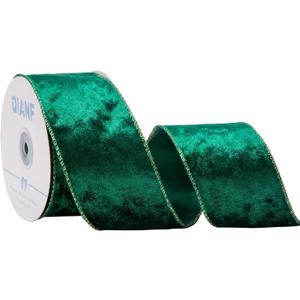 Forest Green Velvet Wired Edge Ribbon, 2.5 Inch x 10 Yards Crushed Velvet Christmas Ribbon for Christmas Tree Decoration Gift Wrapping Garland Wreaths Bows Making