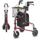 NOVA Traveler Folding 3-Wheel Walker with Tray, Basket, Pouch & Cup Holder, Lightweight Mobility Aid for Seniors & Adults, 8 All-Terrain Wheels for Tight Spaces & Travel, Red