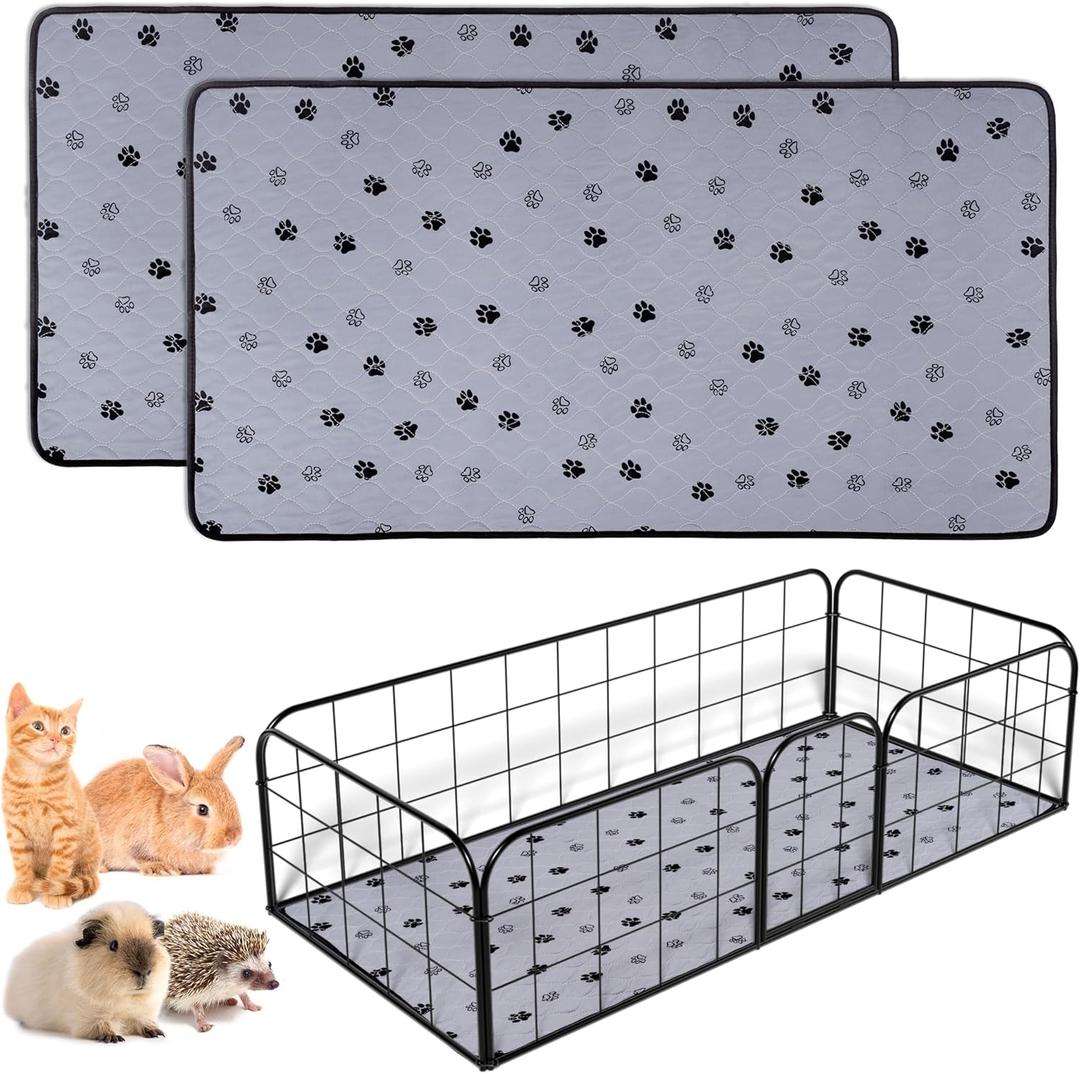 Fostanfly Non-Slip Washable Pee Pads for Dogs, 2 Pack 24"x47" Guinea Pig Cage Liner Ultra-Absorbent and Leak-Proof for Small Animal Guinea Pigs Rabbit Bunny Hamster (Gray)