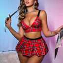 Lingerie for Women Schoolgirl 0utfit Plaid Skir and Cami Bras Top 2 Piece Sexy Lingerie Sets (L)