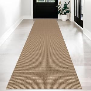 KOZYFLY Long Runners for Hallways 2.6x12 ft Washable Kitchen Runner Non Slip Rubber Backed Hallway Rugs Cotton Entryway Runner Rug Floor Carpet for Indoor Hall, Backdoor, Kitchen, Tan/Orange/Brown