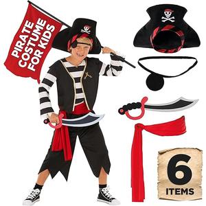 Morph Kids Pirate Costume Set with Toy Sword - Boys Pirate Deckhand Fancy Dress Outfit for Halloween and Parties L