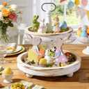 2 x WellSign 2Pcs Easter Bunny Table Wooden Sign Decorations for Home, Farmhouse Rustic Wood Rabbit Tiered Tray Decor for Tabletop Shelf Mantel Happy Spring Party Outdoor Indoor, Easter Gifts for Kids