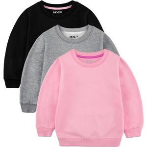 HXP 3 Pack Toddler Girls Sweatshirts Girls Cotton Pullover Crewneck Sweatshirts Long Sleeve Toddler Girls Shirts Tops (3T, Gray, Black, Pink)