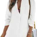 Womens Beach Cover Up Button Down Shirts Summer Cotton Gauze Tops Long Sleeve Bikini Swimsuit, M
