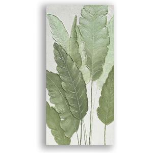 AntExpanse Gallery-quality 100% Hand-Painted 3D Textured Canvas Wall Art with Wooden Frame, Modern Large Green Leaf Oil Painting for Living Room, Bedroom, Dining Room Wall Decor (16x32inch Framed) (Elegant green leaves)