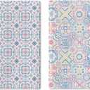Pink Blue Vintage Abstract Flower Tile Kitchen Dish Towels Set of 2, Colorful Floral Geometric Modern Drying Hand Towel Baking Cooking Cloth, Aesthetic Bathroom Home Decoration 18'' x 26''