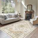 Amada 6x9 Washable Area Rug for Dining Room, Beige, Vintage Pattern
