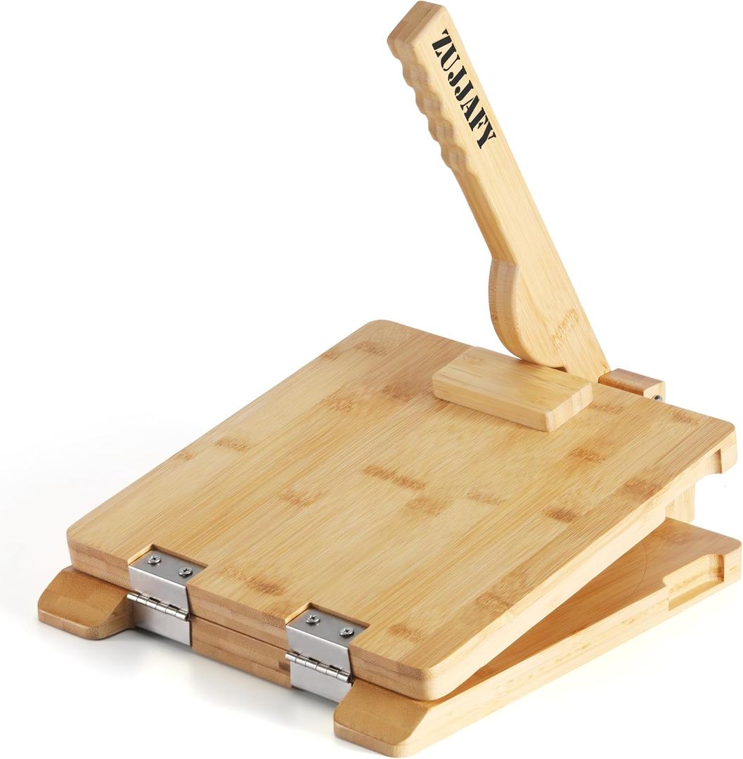 ZUJJAFY Tortilla Press 10 Inch Bamboo Tortilla Maker with 50pcs Parchment Paper, Mexican Tortillera Presser Homemade Tortillas Pataconera Dough Press, Square