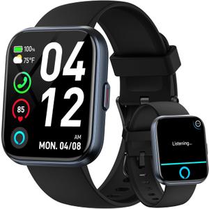 Smart Watches for Men Android & iPhone, 1.8" Alexa Built-in Smartwatches Fitness Tracker Watch with Bluetooth Calls, IP68 Waterproof, Heart Rate/Sleep/SpO2 Monitor, 110 Sport Modes - Black