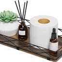 Toilet Paper Basket Holder, 13" Toilet Tank Tray, Wood and Metal Toilet Tray Vanity Organizer Bathroom Tray, Kitchen Sink Organizer for Soap Dispenser (Brown+Black)