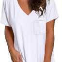 TODOLOR Womens T Shirts Short Sleeve V Neck Loose Casual Summer Tees Basic Tunic Tops with Pocket S-2XL