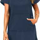 Pinup Fashion Terry Cloth Swimsuit Cover Up Women Hooded Cotton Cover with Pocket (Large, Navy Blue)